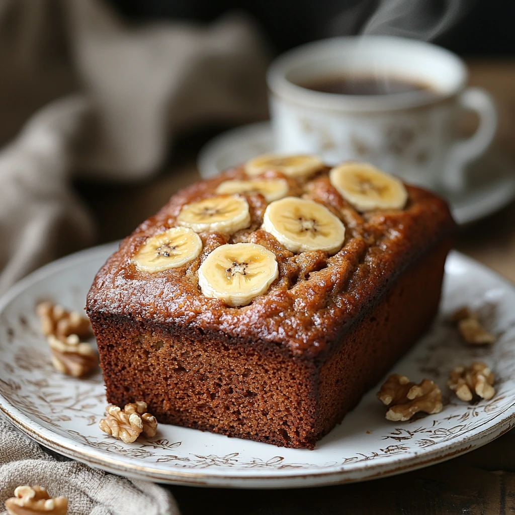 Starbucks-inspired homemade banana bread loaf on a cutting board, showcasing a golden-brown crust and soft, moist texture.