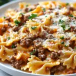 inesboulila A close up of cheesy beef and bowtie pasta in garli 1deaf07d 1bf6 48fe a7c2 04b4839ed265
