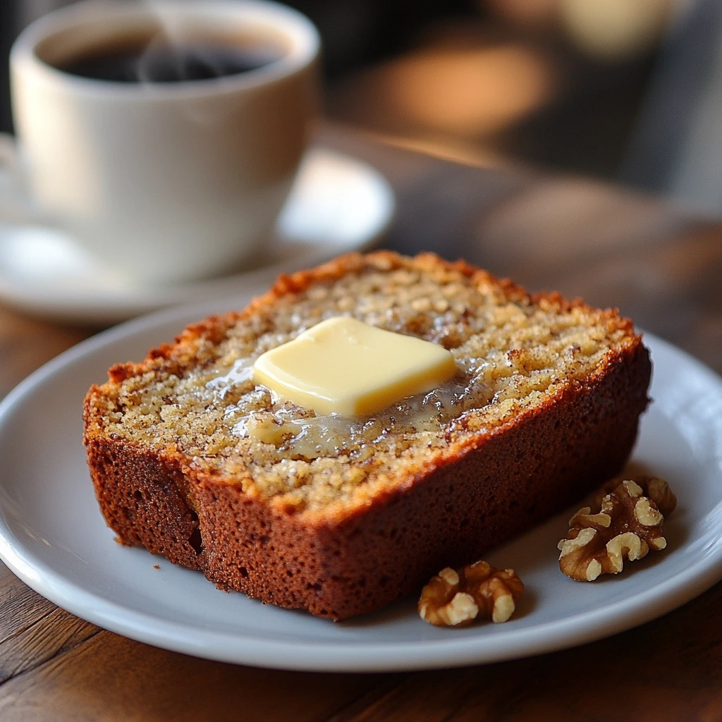 Starbucks-inspired homemade banana bread loaf on a cutting board, showcasing a golden-brown crust and soft, moist texture.