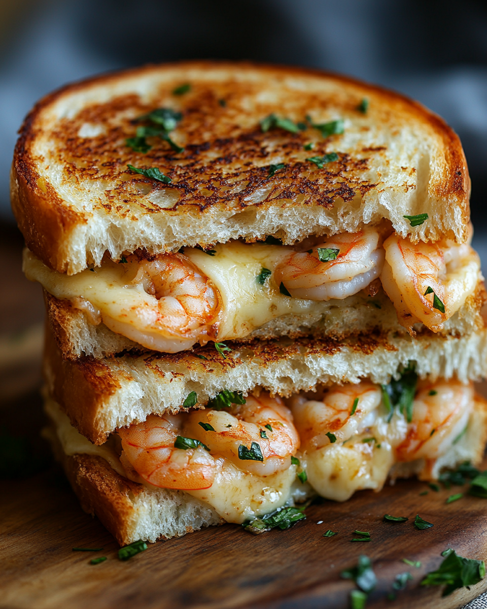 Cheesy Garlic Bread Shrimp Grilled Cheese