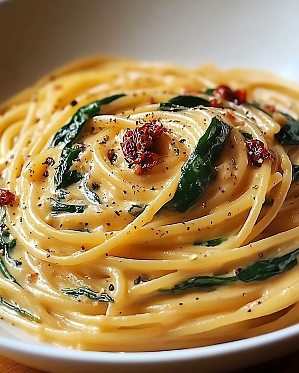 Spaghetti & Spinach with Sun-Dried Tomato Cream Sauce