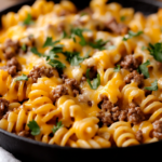 inesboulila A close up of a cheesy ground beef pasta skillet fe 538ee3a6 4fbd 4b36 b617 70bbd44fe051