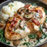 inesboulila A plate of Creamy Spinach Bacon Mushroom Stir Fry C b97ccc7e 44a8 42b6 88e5 5c513dcc09b8