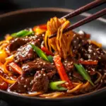 inesboulila A plate of sticky beef noodles coated in a rich glo 27ee1c1e 1dc6 46bb b3a4 642595dca550