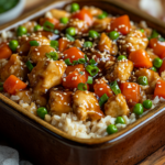 inesboulila A rustic ceramic baking dish filled with teriyaki c 1864ba91 7072 453b a8ee 1bcb680e2655