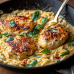 inesboulila A rustic skillet filled with Marry Me Chicken Orzo 4a53f6be 08c9 4d86 9b23 9ff4b66bfc40