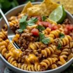 inesboulila A bowl of One Pot Beef Taco Pasta featuring tender 22623534 6146 4d54 b960 f8d766f7b89e