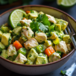 inesboulila A bowl of avocado chicken salad featuring tender ch 69cfdff2 f757 45e6 93df b70900f20e1c