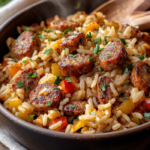 inesboulila A hearty bowl of Sausage and Rice featuring golden e960a18a fb2b 44da 9f63 5c7edcc03b37