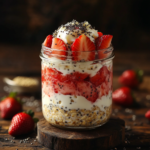 inesboulila A jar of strawberry yogurt overnight oats layered w 50df97ab df06 4e45 ac05 9f7b5516f31c