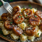 inesboulila A plate of Garlic Butter Sausage Bites with Creamy c1379cd1 fdba 43f4 9121 b9fc4a13d782