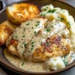 inesboulila A plate of creamy garlic chicken featuring tender g b5fcdb39 538d 4d74 a4af fb9b6865dbbe