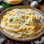 inesboulila A plate of creamy garlic pasta coated in a rich vel 2a0db845 66ff 4418 850c 1639564ebbbb
