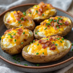 inesboulila A plate of golden Twice Baked Potatoes featuring cr 5cf39711 2c06 4a17 97cd dbdd04bccc04