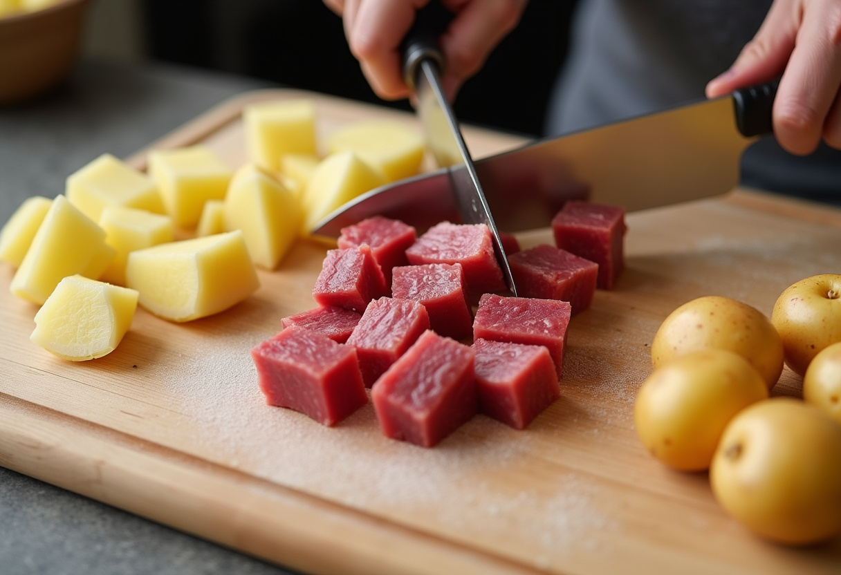 Fresh sirloin steak and potatoes prepared for Garlic Butter Steak Bites and Potatoes.