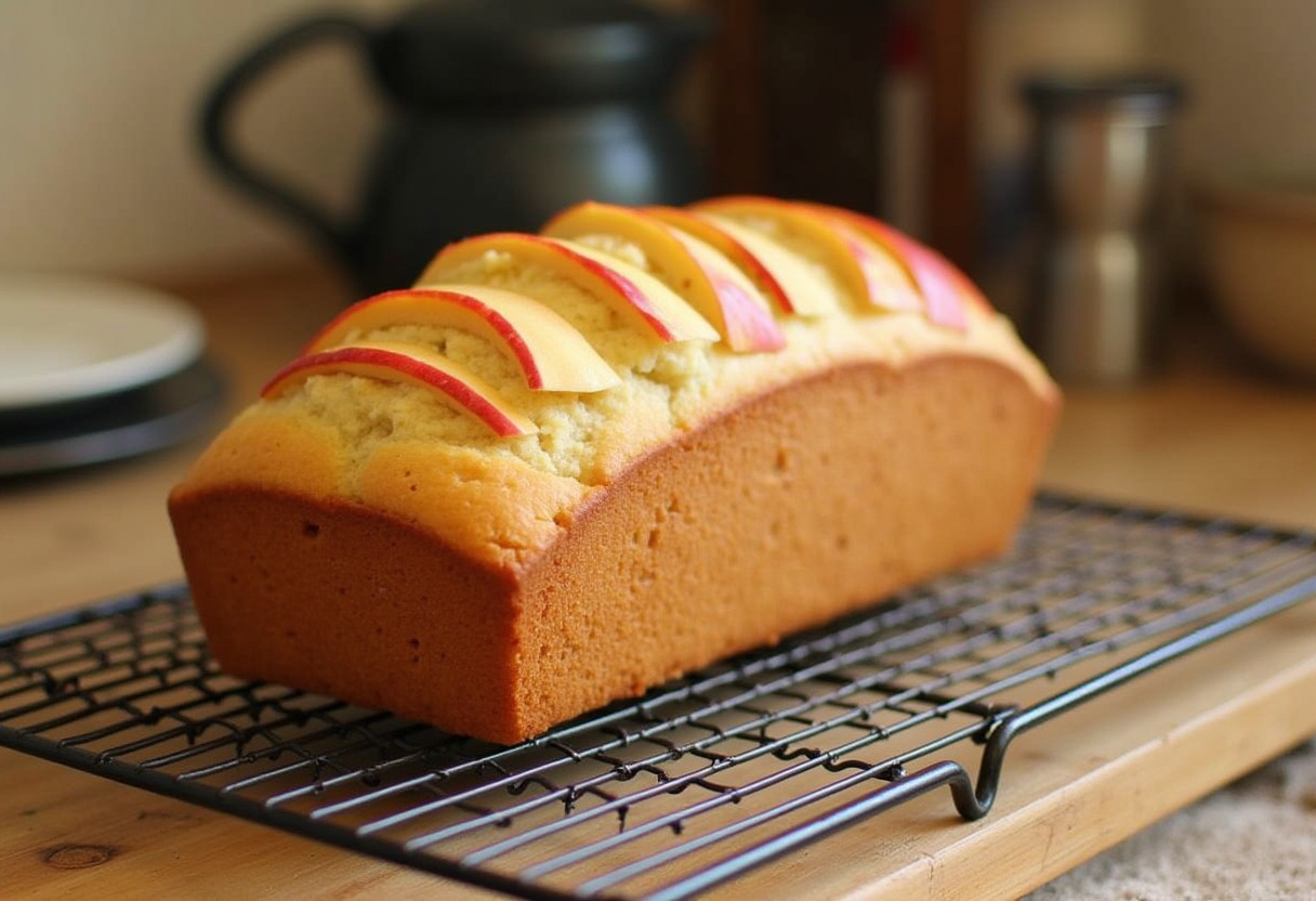 Freshly baked Healthy Sourdough Discard Apple Bread with apple slices, perfect for a nutritious snack.