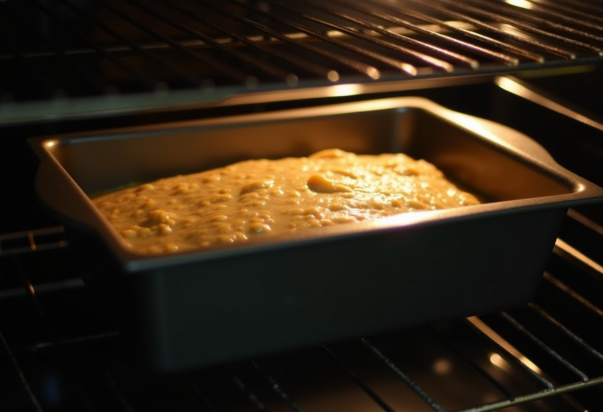 Apple bread batter in loaf pan ready to bake in the oven.