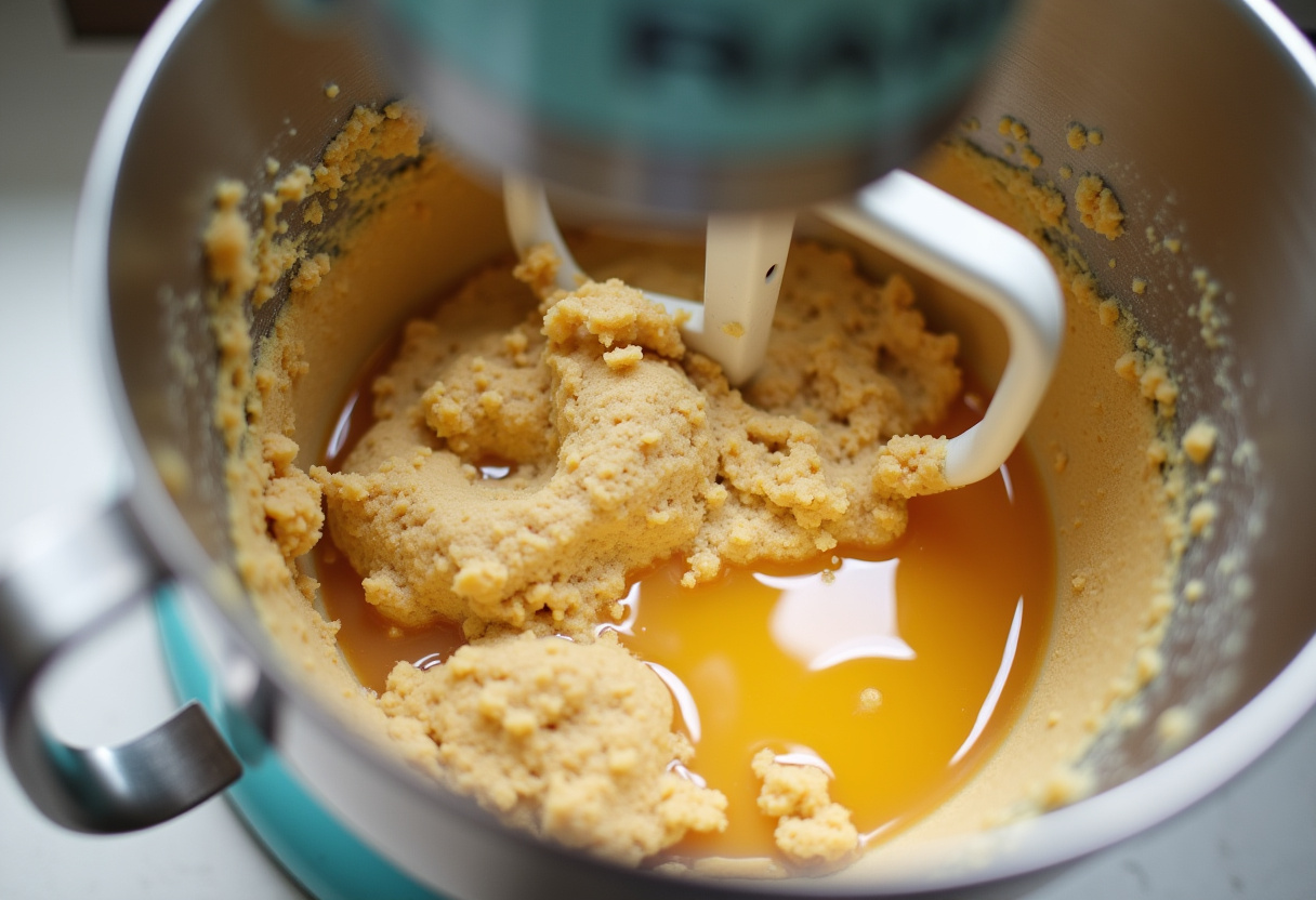 Stand mixer combining ingredients to form Nutella Lava Cookie dough.