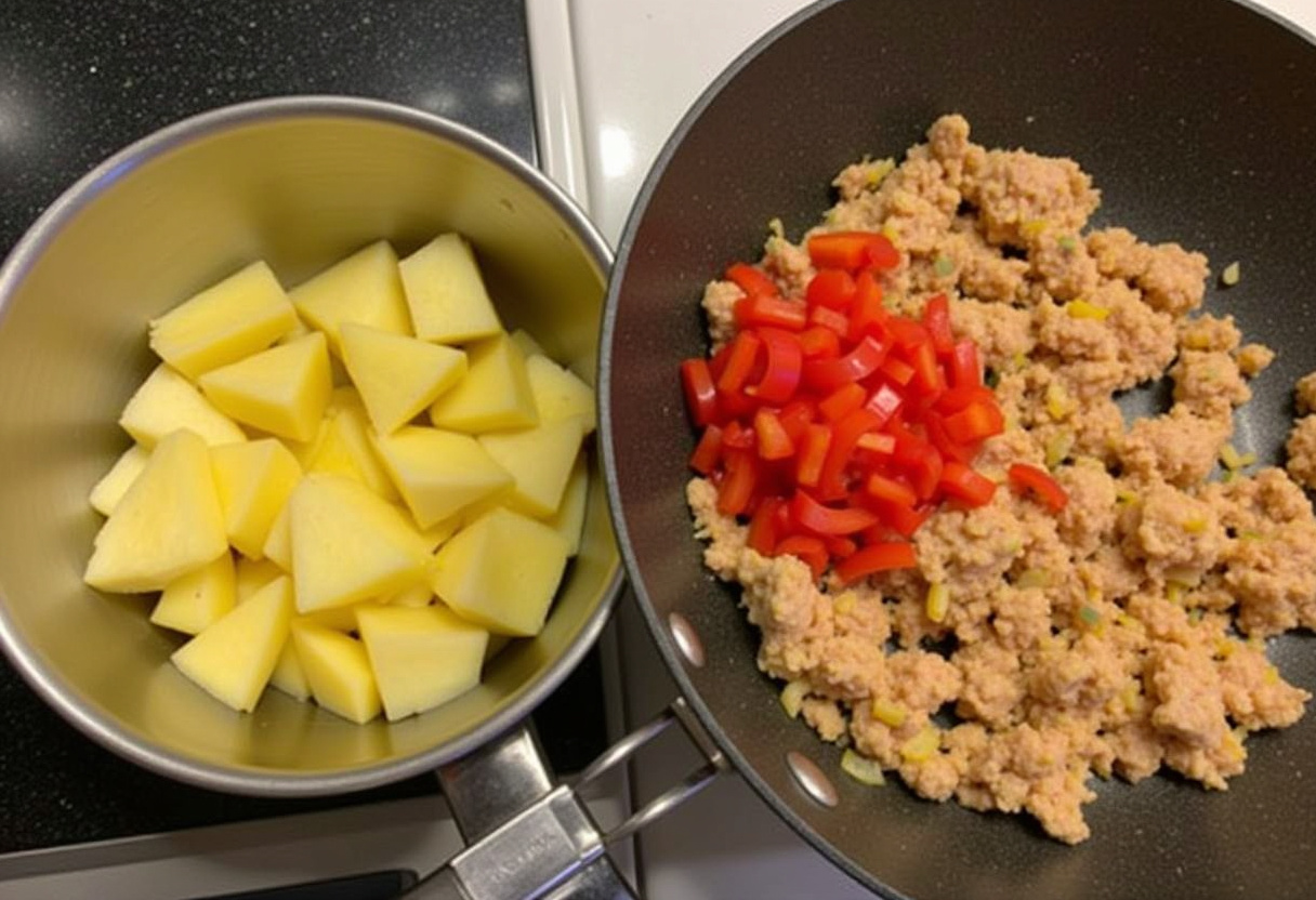Fresh pineapple and bell peppers prepared for Sweet and Savory Pineapple Chicken and Rice.