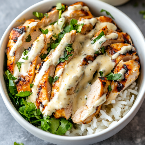 Easy Grilled Chicken Bowls with Creamy Garlic Sauce