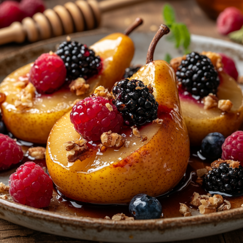 Homemade Baked Pears with Berries and Honey