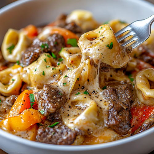 Cheesesteak Tortellini in Rich Provolone Sauce Recipe Made Easy
