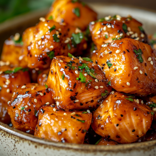 Honey Butter Garlic Glazed Salmon Bites