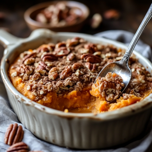 Effortless Sweet Potato Casserole With Butter Pecan Crumble Topping