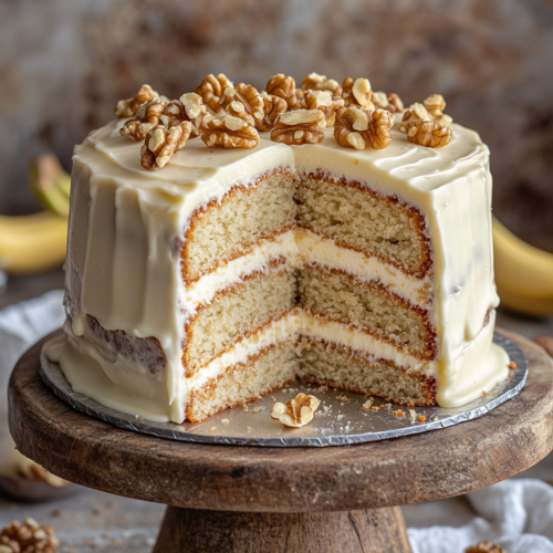 Heavenly Banana Walnut Cream Cake