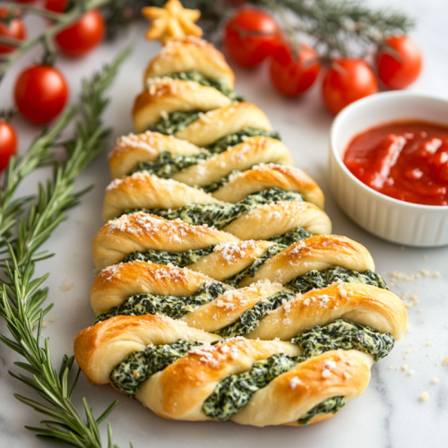 Christmas Tree Spinach Dip Breadsticks