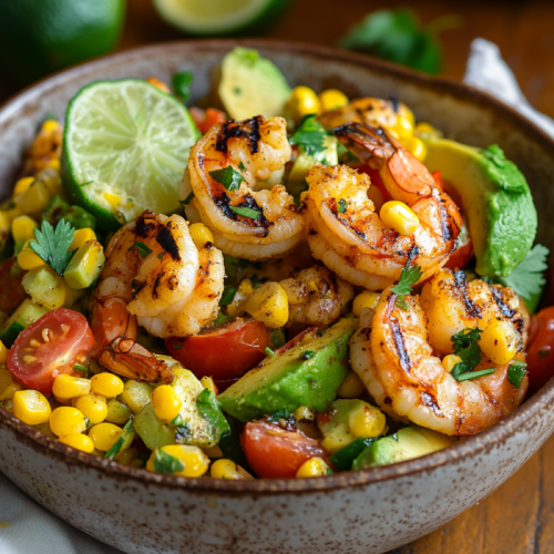 Avocado Corn Salad With Grilled Shrimp
