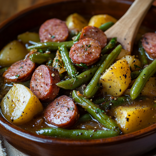 Crockpot Kielbasa and Green Beans