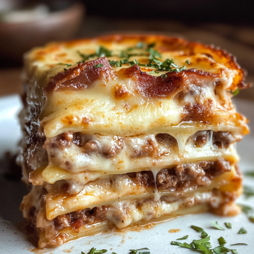 Parmesan Garlic Bacon Cheeseburger Lasagna