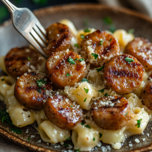 Garlic Butter Sausage Bites with Creamy Parmesan Pasta