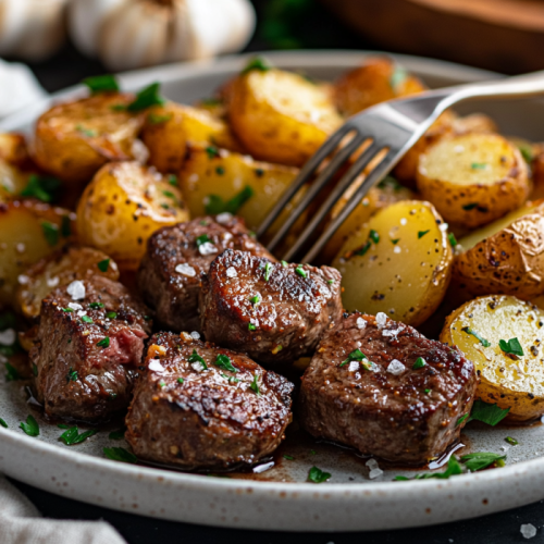 Garlic Butter Steak Bites and Potatoes