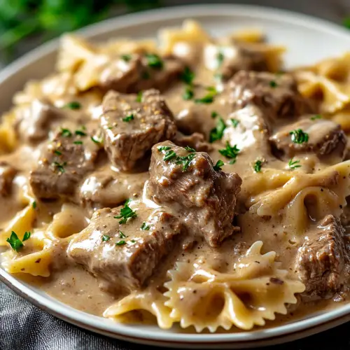 Creamy Beef and Bowtie Pasta