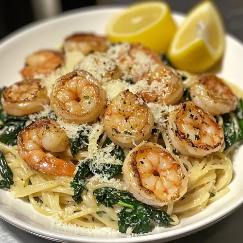 Lemon Garlic Shrimp Pasta with Spinach