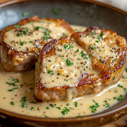 Slow Cooker Pork Chops with Garlic Parmesan Sauce
