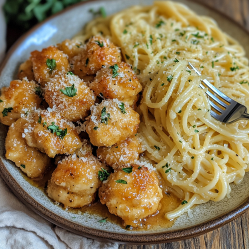 Garlic Butter Chicken Bites with Creamy Parmesan Pasta: A Flavorful and Satisfying Meal