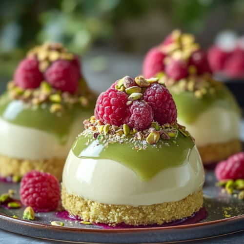 Pistachio & Raspberry Cheesecake Domes: A Delightful Dessert