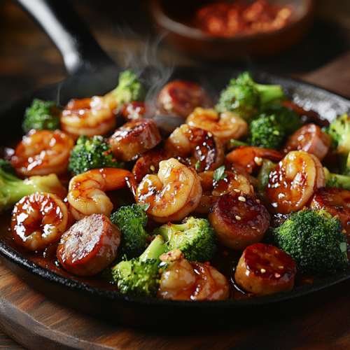 Honey Garlic Shrimp, Sausage & Broccoli