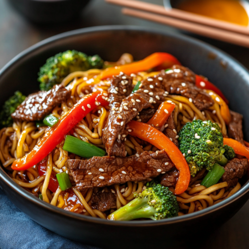 Beef Stir Fry with Noodles and Sticky Sauce