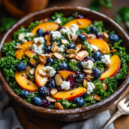 Summer Peach and Blueberry Kale Salad