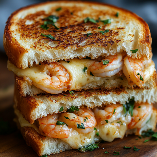 Cheesy Garlic Bread Shrimp Grilled Cheese