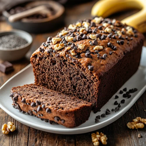 Enjoy a slice of protein-packed banana bread, perfect for a healthy snack or post-workout treat!