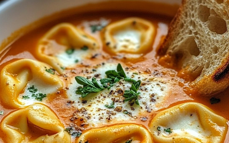 Slow Cooker Tomato Tortellini Soup with Cheddar Toast Bites