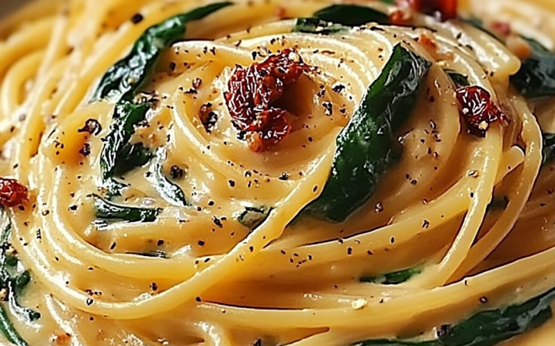 Spaghetti & Spinach with Sun-Dried Tomato Cream Sauce