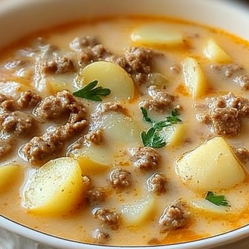 Cheesy Hamburger Potato Soup 