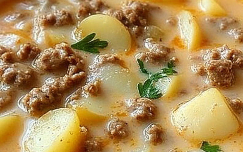 Cheesy Hamburger Potato Soup 